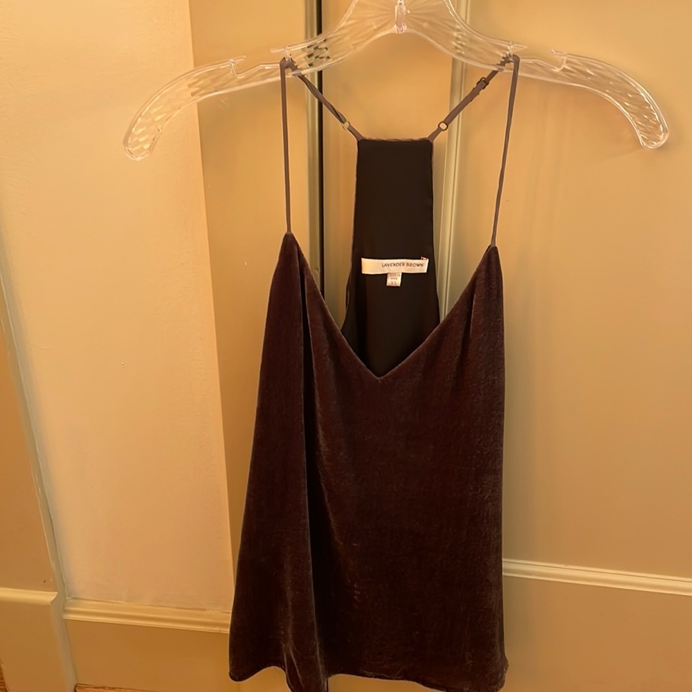 Brown/mauve velvet top. Adjustable straps